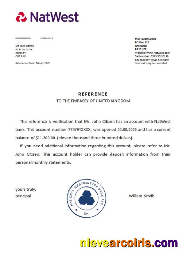 United Kingdom Natwest reference